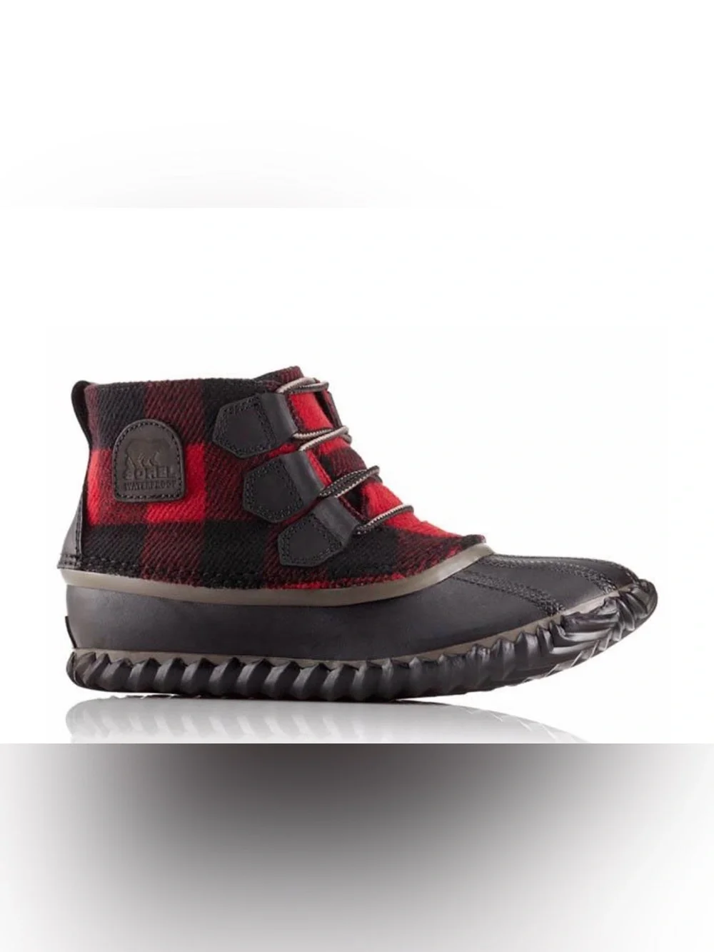 Sorel Out ‘N About 1757741 Sz 7 Red & Black Buffalo Plaid Waterproof Winter Boot